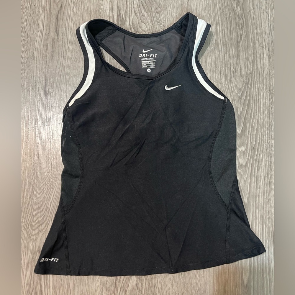 Nike Women's Black and White Dri-FIT Tank Top
